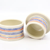 French butter dish in blue and pink