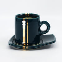 Espresso cup and saucer set in peacock and gold