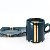 Espresso cup and saucer set in peacock and gold