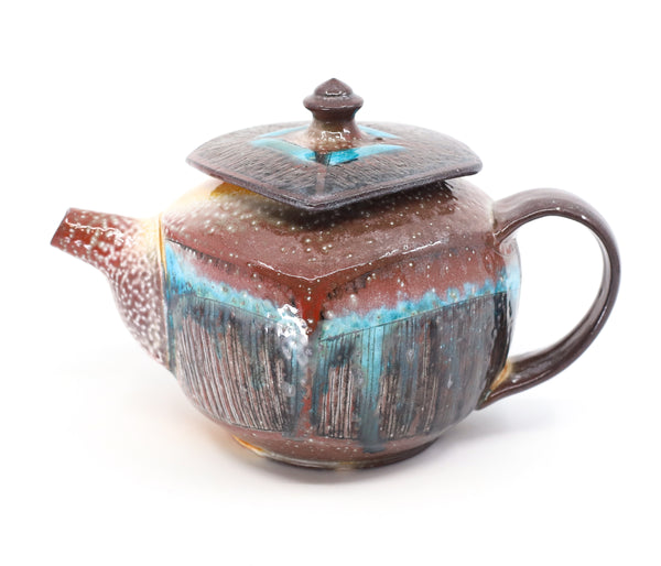 Squared teapot, soda fired