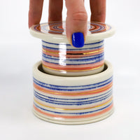 French butter dish in blue and pink