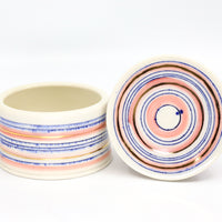 French butter dish in blue and pink