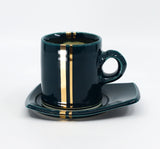 Espresso cup and saucer set in peacock and gold