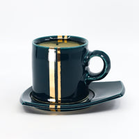 Espresso cup and saucer set in peacock and gold