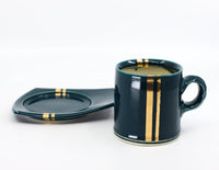 Espresso cup and saucer set in peacock and gold