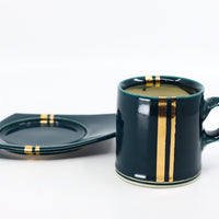 Espresso cup and saucer set in peacock and gold