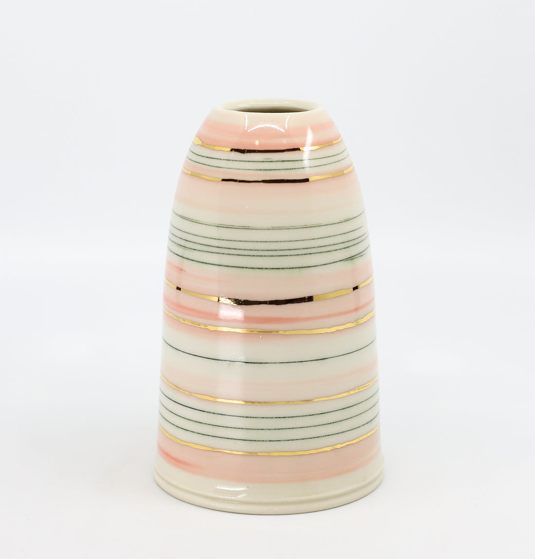 Bud vase in green, pink and gold