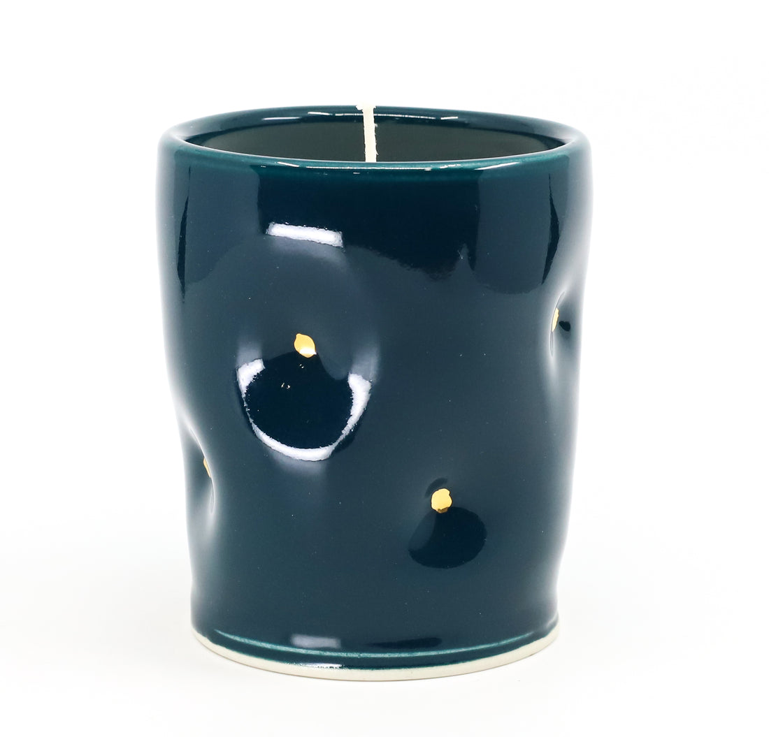 Candle in peacock and gold