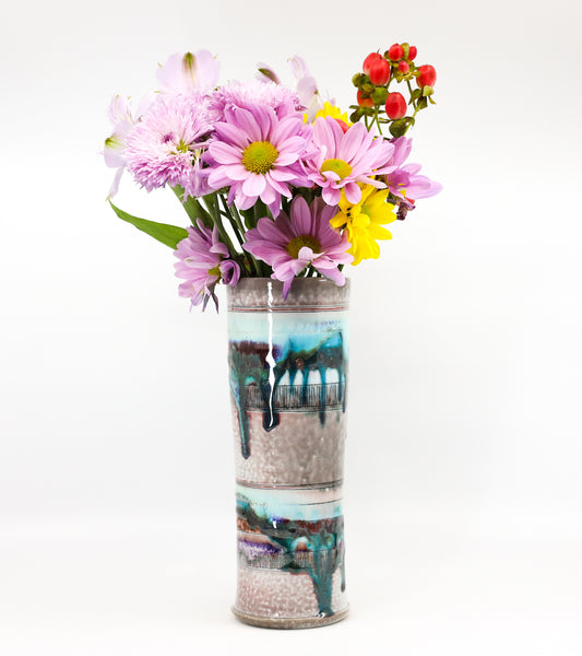 Soda-fired, porcelain cylinder vase