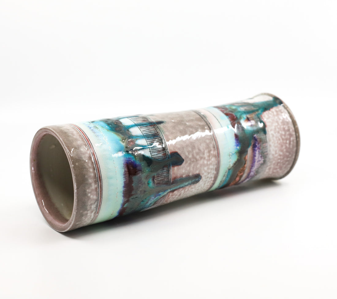 Soda-fired, porcelain cylinder vase